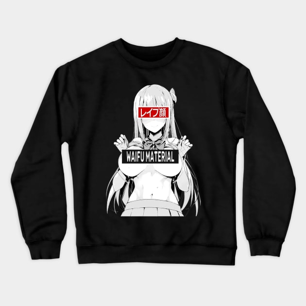 Waifu Material Lewd Ecchi Ahegao Busty Babe Anime Girl Crewneck Sweatshirt by Dokey4Artist